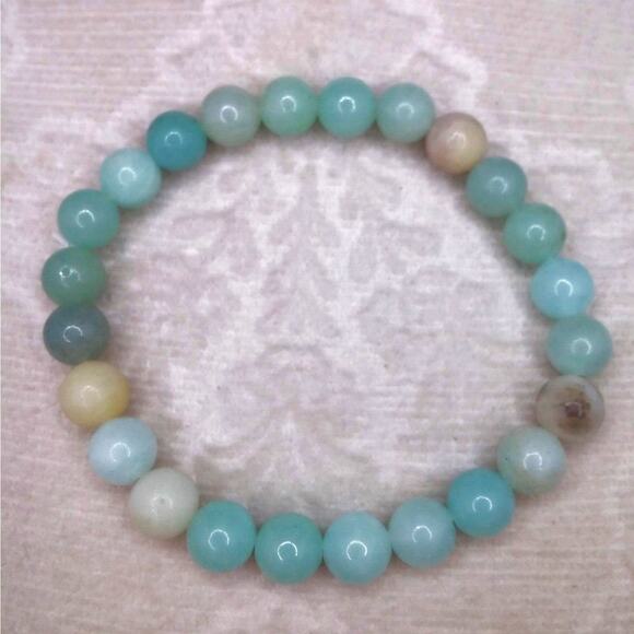 Amazonite Beaded Bracelet 8mm Gemstones Handmade Unisex Stretch Stackable NEW - Picture 2 of 10